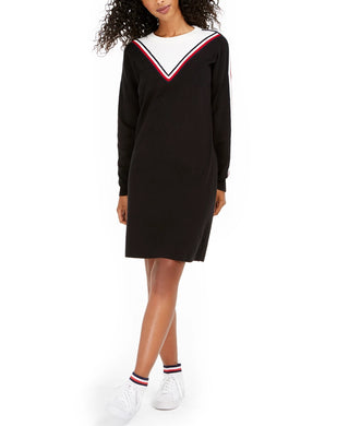 Tommy Hilfiger Women's Chevron Sweater Dress Black Size X-Large