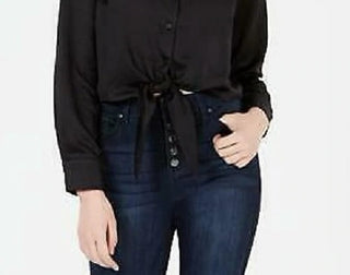 Love ,Fire Juniors' Button-Front Tie-Hem Shirt Black Size Large