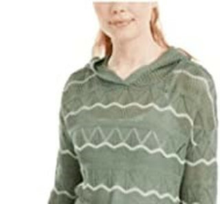 Ultra Flirt Juniors' Pointelle-Knit Hoodie Sweater Dark Green Size X-Small