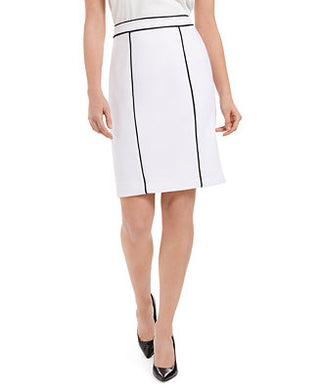 Calvin Klein Women's Contrast Piping Pencil Skirt White Size 16