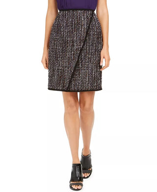 Calvin Klein Women's Tweed Front Overlap Skirt Black Size 10 Petite