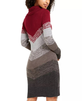 BCX Junior's Cowlneck Chevron Sweater Dress Red Size XX-Small