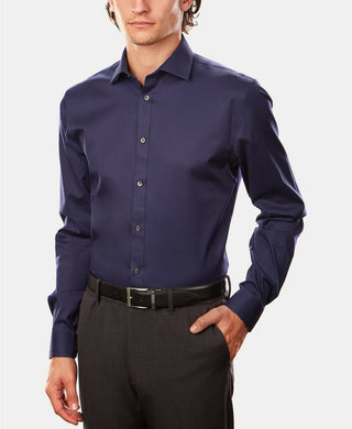 DKNY Men's Slim-Fit Stretch Solid Dress Shirt Navy Size 14.5X32-33