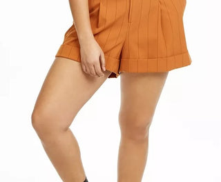 Danielle Bernstein Women's Plus Size Pinstriped Shorts Dark Orange Size Small Petite