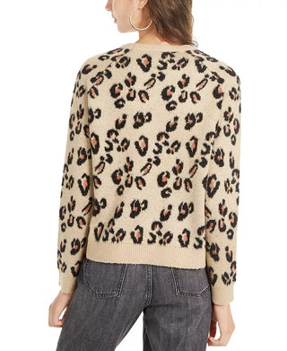 Planet Gold Juniors Women's Animal-Print Sweater Brown Size Small