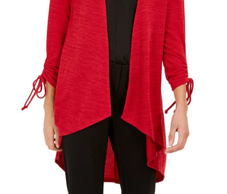 NY Women's Collection Petite Drawstring-Sleeve High-Low Sweater Red Size Petite Medium