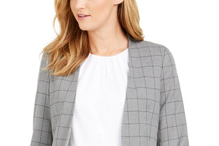 Calvin Klein Women's Collarless Plaid Topper Jacket Gray Size 6