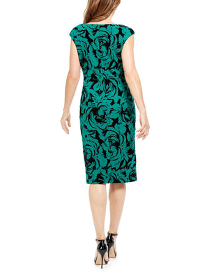 Connected Women's Flocked Velvet Sheath Dress Green Size 6 Petite